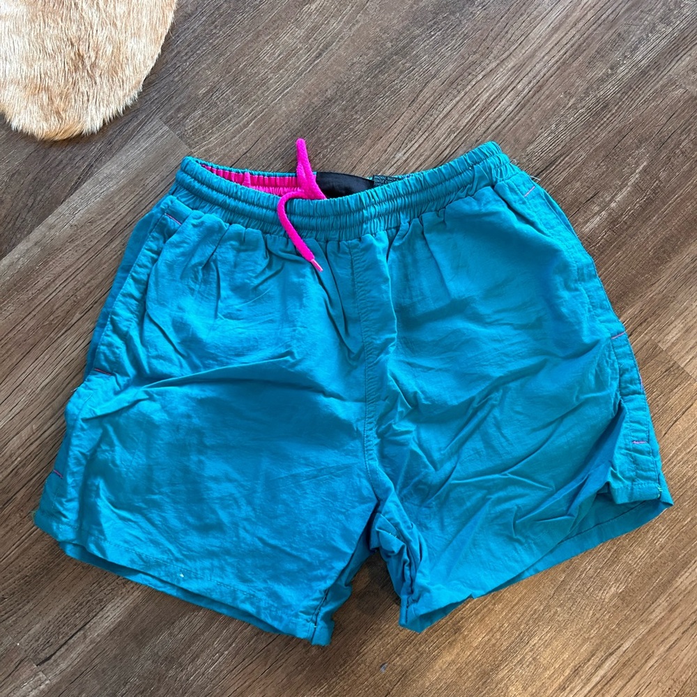 Vintage blue and pink accented swim shorts
